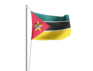 Mozambique national flag waving isolated on white background.