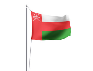 Oman national flag waving isolated on white background.