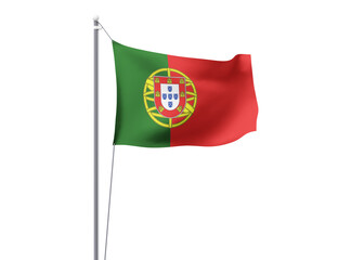 Portugal national flag waving isolated on white background.