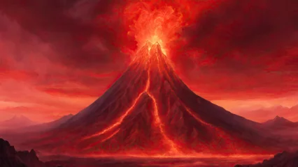 Rolgordijnen burning volcano in the sky © Sansern