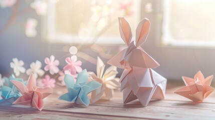 Origami Easter Bunny Welcomes Spring's Colorful Blossoms