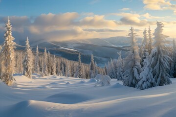 Captivating Winter Panorama, captivating panorama, snow-covered mountains, untouched beauty, winter landscape