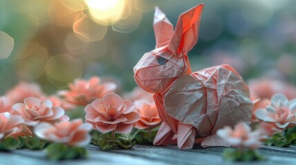 Origami Easter Bunny Welcomes Spring's Colorful Blossoms
