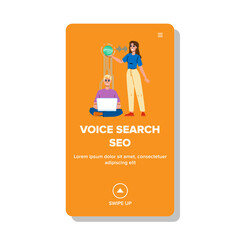 agency voice search seo vector. ipad mobile, analysis ai, internet web agency voice search seo web flat cartoon illustration
