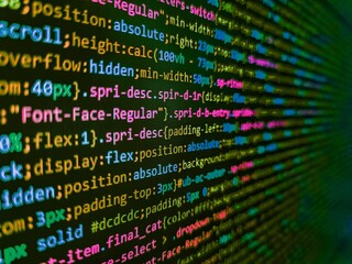Software developer programming code on computer. Internet connection stream flow concept. Matrix...