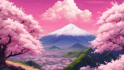 Fotobehang mountain and blossoms © Sansern