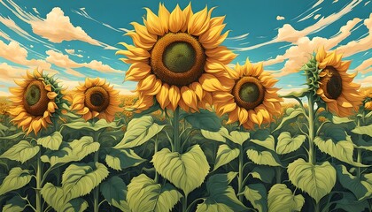 Sunflower Pattern Illustration Wallpaper Background