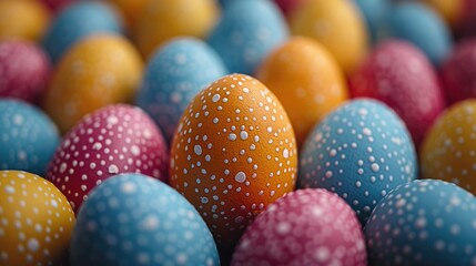 Fototapeta na wymiar Speckled Easter Eggs in Pastel Hues, Artistic Copy Space.