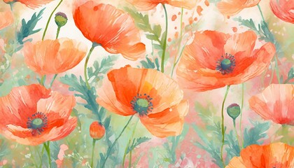illustration of floral background with pastel red orange flowers summer poppy flowers romantic background peach fuzz color