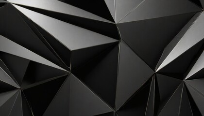 3d illustration of black abstract crystal background triangular texture wide panoramic for wallpaper 3d futuristic black background low poly design - obrazy, fototapety, plakaty