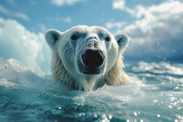Polar bear on drift ice edge in the nature habitat