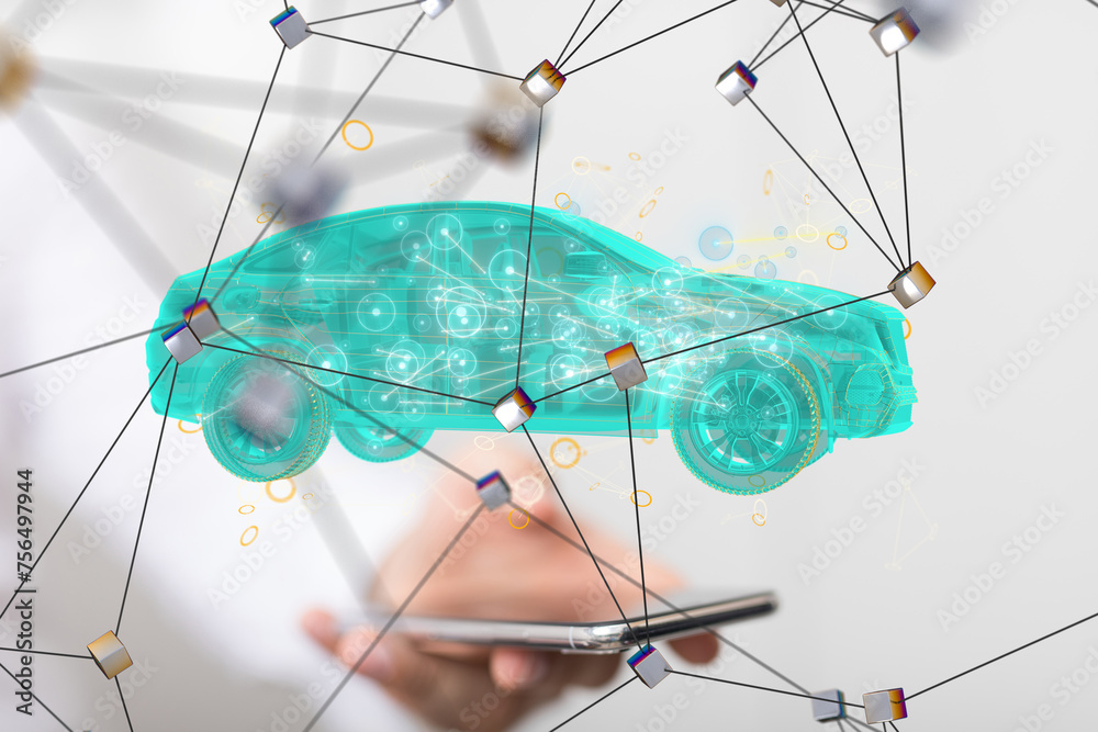 Poster Autonomous car with HUD graphic of Navigation system driving