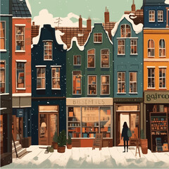 Cute Illustration - winter street. Cartoon stile& - 756498136