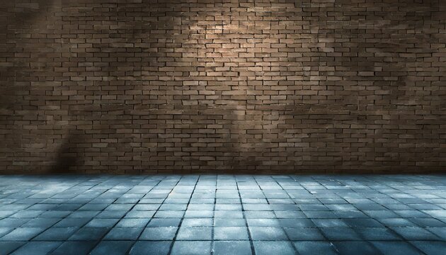 dark room with tile floor and brick wall background