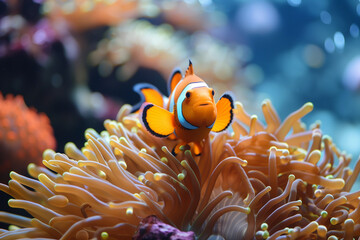 Naklejka na ściany i meble Clown fish and sea anemone
