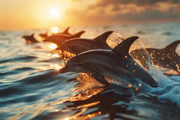 Küchenrückwand glas motiv Dolphin jumping over the sea at sunset © anankkml