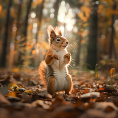 red squirrel in autumn forest