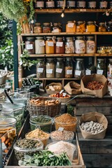 Fototapeta premium A picturesque display of bulk food options with an emphasis on plastic free packaging and sustainable grocery shopping