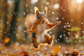 red squirrel in autumn forest