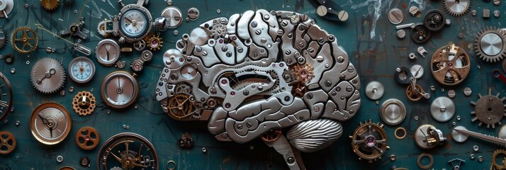 A human brain made of various mechanical watch components
