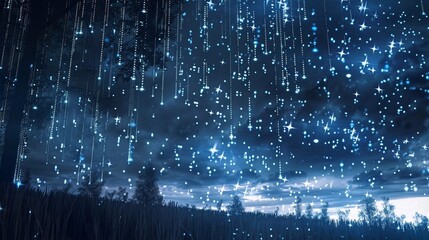 Night sky with stars falling 