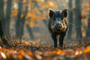 wild boar walking in forest