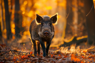 wild boar walking in forest