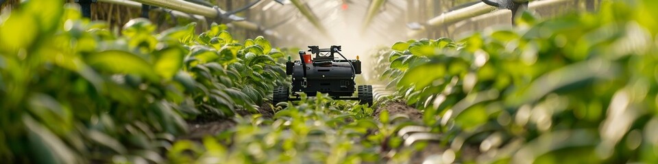 Fototapeta premium Autonomous farming equipment tending to crops without human intervention