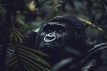 Portrait dominant male gorilla in forest