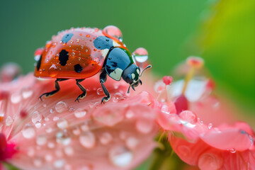 Red ladybug on a  flowers  beautiful insect in nature