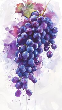 Create a visually stunning portrayal of a bunch of aromatic purple grapes