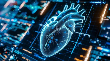 Futuristic heart scanner with advanced AI capabilities - obrazy, fototapety, plakaty