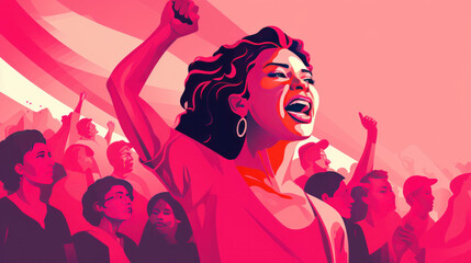 Creative illustration for a feminist society website hero section, featuring a vibrant pink theme. Empowerment concept. AI generative - obrazy, fototapety, plakaty