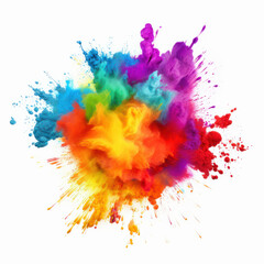 Colorful Holi powder explosion isolated on white background. Vibrant celebration concept. AI generative