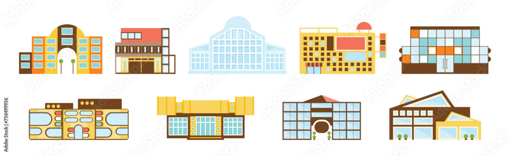 Canvas Prints Commercial Building and City Architecture Front View Vector Set