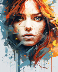 Art poster. Painting portrait of a young girl. - 756500113