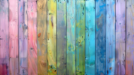 Pastel colorful rainbow painted wood planks
