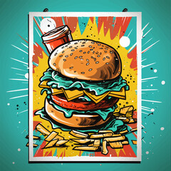 Fast food illustration - burger. Pop art style - 756500509