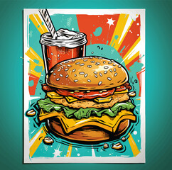 Fast food illustration - burger. Pop art style - 756500519