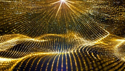 beautiful golden particles wave and light abstract background with shining particle floor stars dust flare futuristic glittering luxurious sparkling