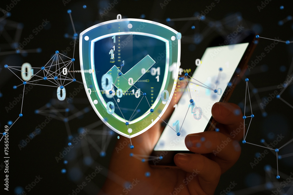 Aufkleber Information technology protected with firewall, secure access and encryption against cyber