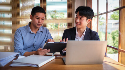 Businessman reading paper file financial report, tax invoice.