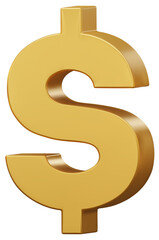 Gold US dollar currency symbol isolated on background. Golden dollar sign. 3D signs money currency sign. 3D png Illustration.