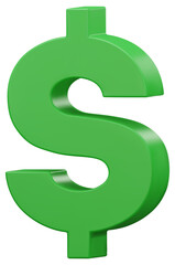 Green US dollar currency symbol isolated on background. Green dollar sign. 3D signs money currency sign. 3D png Illustration.