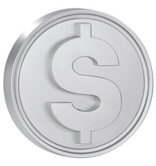 Rotating silver dollar coins. Use for gambling games, jackpot Cash treasure concept. 3d png illustration.