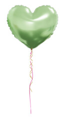 Green heart balloons isolated on white background. Helium heart balloons clipart for anniversary, birthday, wedding, party. 3D png illustration.