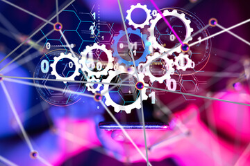 Neural network 3D illustration. Big data and cybersecurity - 3d