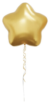 Realistic vector gold star balloons isolated on white background. Helium star balloons clipart for anniversary, birthday, wedding, party. 3D png illustration.