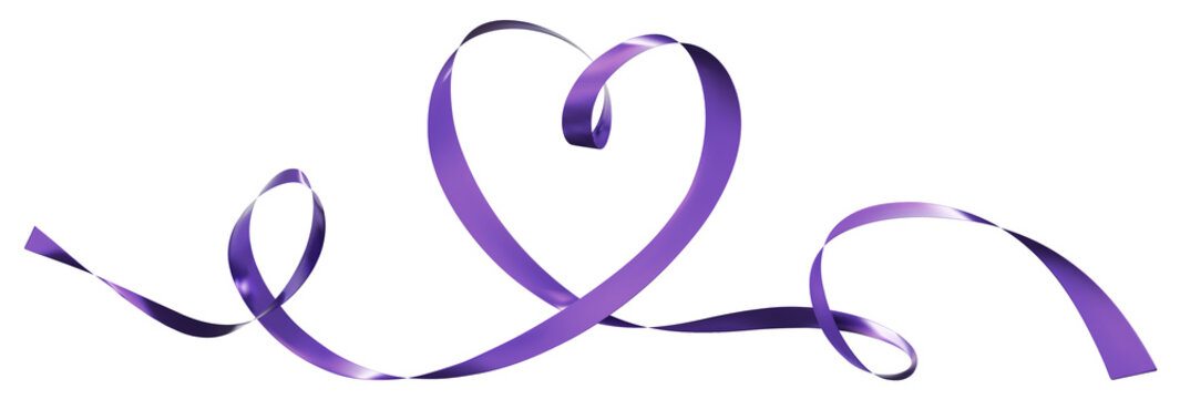 Purple ribbons heart isolated on  background. Continuous ribbon line art drawing. Element for Valentine's day, mother's day wedding and print. 3D png illustration.
