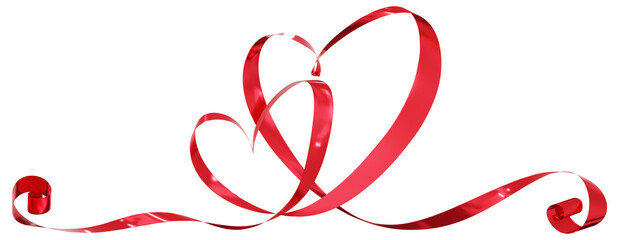 Red ribbons heart isolated on background. Continuous ribbon line art drawing. Element for Valentine's day, mother's day wedding and print. 3D png illustration.